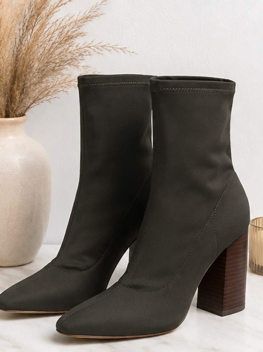 RAYE Green Stretch Sock Boot with Block Heel